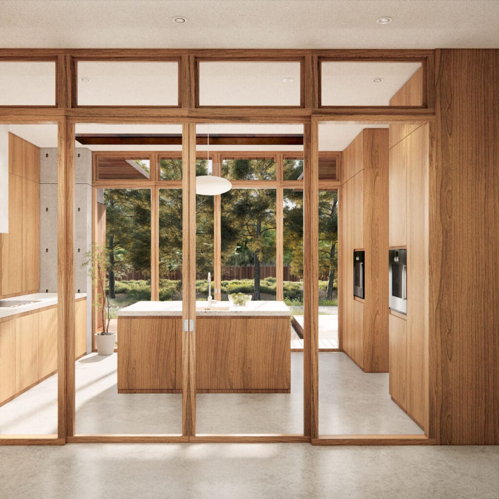 arkitektfirma i Danmark - Køkken med glasrammer mod gårdrum – Villa Malling